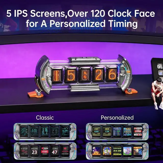 Alt view image 2 of 7 - Divoom Times Gate - Cyberpunk Gaming Setup Digital Alarm Clock, Smart APP, WiFi Connect, RGB LED Display, Personalized Financial & Bitcoin Dashboard, Pixel Art for Gaming Room & Office Decor, Silver