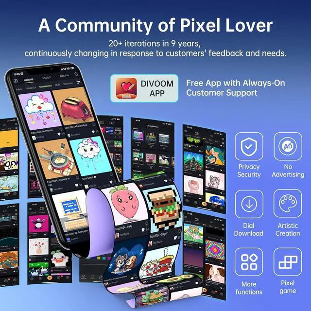 Alt view image 6 of 7 - Divoom Times Gate - Cyberpunk Gaming Setup Digital Alarm Clock, Smart APP, WiFi Connect, RGB LED Display, Personalized Financial & Bitcoin Dashboard, Pixel Art for Gaming Room & Office Decor, Silver