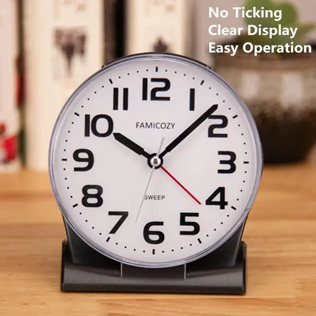 Alt view image 2 of 7 - FAMICOZY 4.5" No Ticking Analog Alarm Clock,Silent Readable for Seniors,Easy to Set,Gradual Rise Alarm,Big Numbers,On/Off Switch on Side,Gentle Wake,Snooze Soft Backlight,Battery Operated,Black
