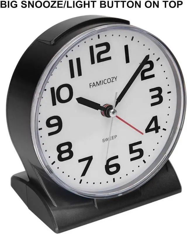 Alt view image 3 of 7 - FAMICOZY 4.5" No Ticking Analog Alarm Clock,Silent Readable for Seniors,Easy to Set,Gradual Rise Alarm,Big Numbers,On/Off Switch on Side,Gentle Wake,Snooze Soft Backlight,Battery Operated,Black