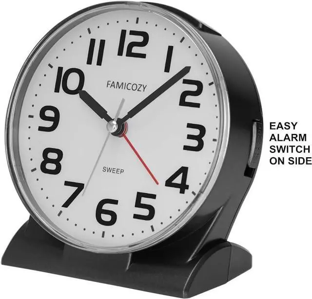 Alt view image 4 of 7 - FAMICOZY 4.5" No Ticking Analog Alarm Clock,Silent Readable for Seniors,Easy to Set,Gradual Rise Alarm,Big Numbers,On/Off Switch on Side,Gentle Wake,Snooze Soft Backlight,Battery Operated,Black