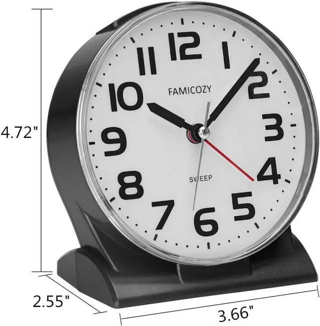 Alt view image 7 of 7 - FAMICOZY 4.5" No Ticking Analog Alarm Clock,Silent Readable for Seniors,Easy to Set,Gradual Rise Alarm,Big Numbers,On/Off Switch on Side,Gentle Wake,Snooze Soft Backlight,Battery Operated,Black