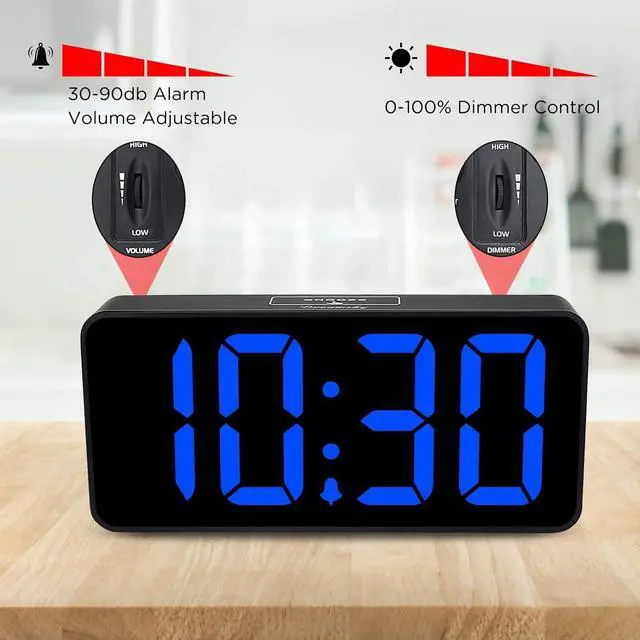 Alt view image 4 of 7 - DreamSky Large Digital Alarm Clock Big Numbers for Seniors & Visually Impaired, 9 Inches Electric Clocks for Bedroom, Jumbo Display Fully Dimmable Brightness, USB Ports, Adjustable Alarm Volume