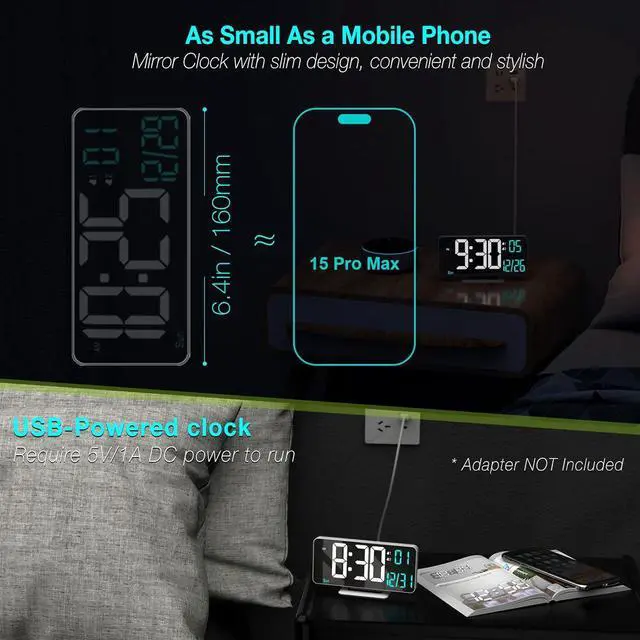 Alt view image 3 of 6 - KOSUMOSU Digital LED Clocks for Bedrooms 6.7in White Alarm Clock, Dimming, 12/24h, Date, Day of Week,Temp,Desk Clock, LED Clock for Bedside, Digital Calendar Clocks for Living Room Essentials