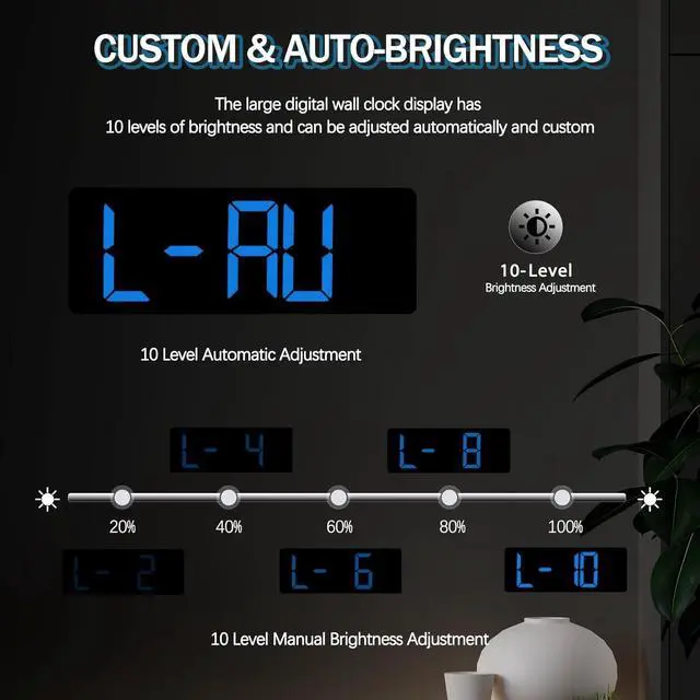 Alt view image 5 of 7 - JoFomp 17.3" Large Digital Wall Clock, LED Digital Clock Large Display with Remote Control, Alarm Clock with Temp/DST/Dimmer/Humidity/Timer/Ambient Light - 12/24H, Alarm Wall Clock for Bedroom