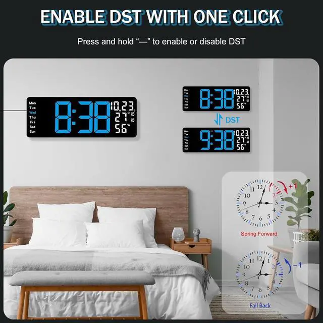 Alt view image 7 of 7 - JoFomp 17.3" Large Digital Wall Clock, LED Digital Clock Large Display with Remote Control, Alarm Clock with Temp/DST/Dimmer/Humidity/Timer/Ambient Light - 12/24H, Alarm Wall Clock for Bedroom