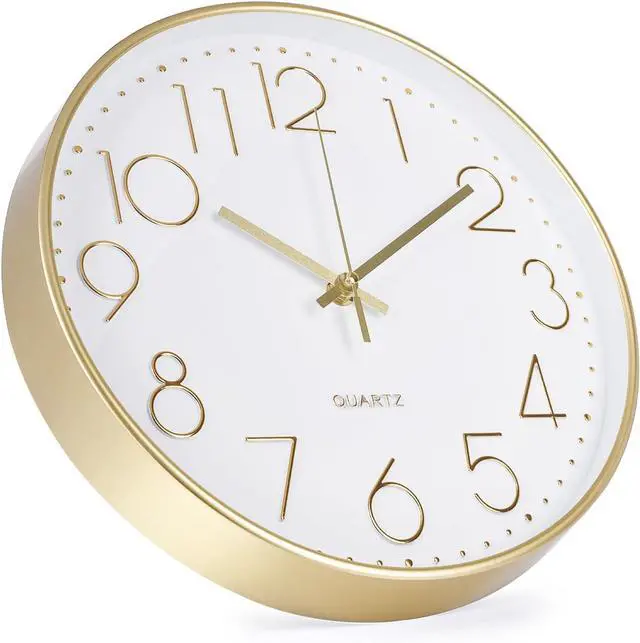 Alt view image 2 of 7 - Wall Clock 12 Inch Non-Ticking Silent Modern Simple Style Round Decor Clock Gold Stereoscopic Dial Quartz Wall Clocks for Home/Office/School/Living Room/Bedroom/Kitchen