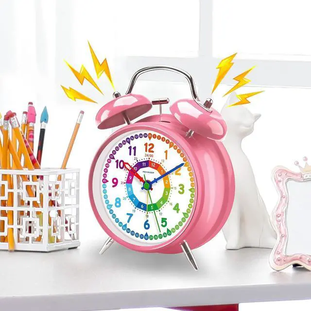 Alt view image 2 of 7 - Peakeep Loud Analog Alarm Clock for Kids Learning Telling Time Teaching, 4.5" Twin Bell Alarm Clock Battery Operated for Heavy Sleepers Adults Teenagers Kids