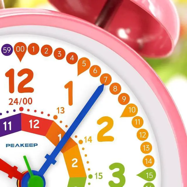 Alt view image 3 of 7 - Peakeep Loud Analog Alarm Clock for Kids Learning Telling Time Teaching, 4.5" Twin Bell Alarm Clock Battery Operated for Heavy Sleepers Adults Teenagers Kids