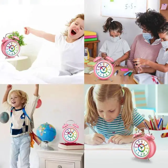 Alt view image 4 of 7 - Peakeep Loud Analog Alarm Clock for Kids Learning Telling Time Teaching, 4.5" Twin Bell Alarm Clock Battery Operated for Heavy Sleepers Adults Teenagers Kids