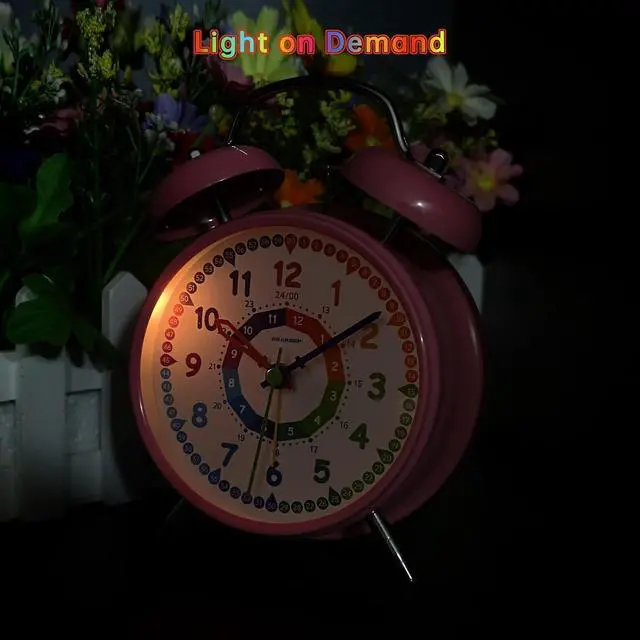 Alt view image 6 of 7 - Peakeep Loud Analog Alarm Clock for Kids Learning Telling Time Teaching, 4.5" Twin Bell Alarm Clock Battery Operated for Heavy Sleepers Adults Teenagers Kids