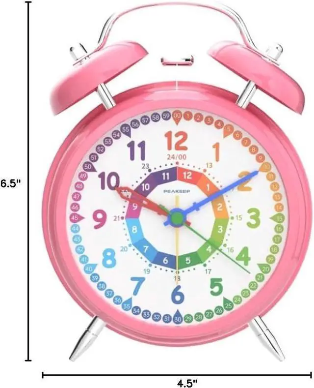 Alt view image 7 of 7 - Peakeep Loud Analog Alarm Clock for Kids Learning Telling Time Teaching, 4.5" Twin Bell Alarm Clock Battery Operated for Heavy Sleepers Adults Teenagers Kids