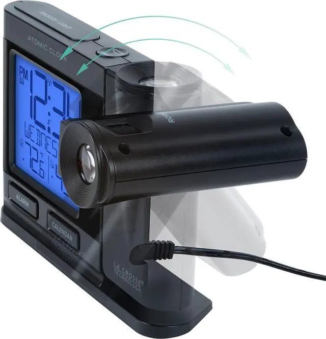 Alt view image 2 of 6 - La Crosse Technology 616-41667-INT Black Atomic Projection Alarm Clock with Temperature