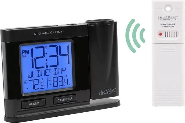 Alt view image 3 of 6 - La Crosse Technology 616-41667-INT Black Atomic Projection Alarm Clock with Temperature
