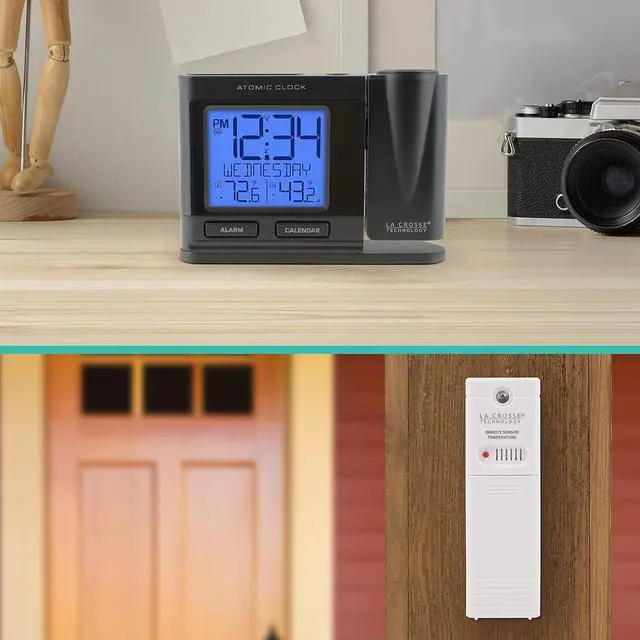 Alt view image 6 of 6 - La Crosse Technology 616-41667-INT Black Atomic Projection Alarm Clock with Temperature