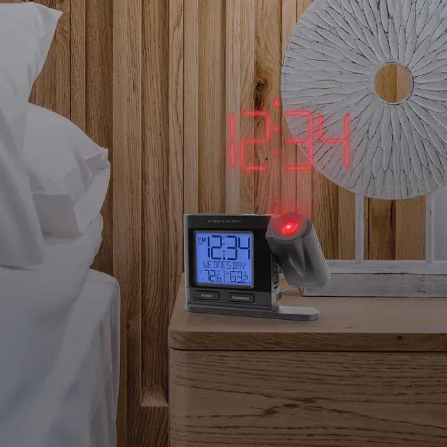 Alt view image 5 of 6 - La Crosse Technology 616-41667-INT Black Atomic Projection Alarm Clock with Temperature