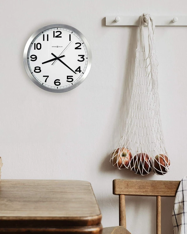Alt view image 2 of 7 - Howard Miller Spokane Modern Wall Clock Large Brushed Aluminum Frame, White Dial, Silent Quartz, Battery Operated, Easy to Read Black Numerals, Perfect Sleek Decor for Kitchen or Office