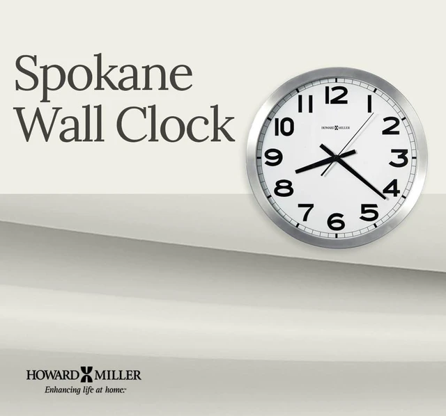 Alt view image 3 of 7 - Howard Miller Spokane Modern Wall Clock Large Brushed Aluminum Frame, White Dial, Silent Quartz, Battery Operated, Easy to Read Black Numerals, Perfect Sleek Decor for Kitchen or Office