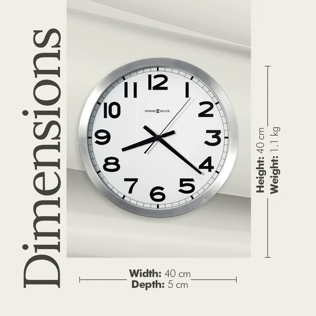 Alt view image 5 of 7 - Howard Miller Spokane Modern Wall Clock Large Brushed Aluminum Frame, White Dial, Silent Quartz, Battery Operated, Easy to Read Black Numerals, Perfect Sleek Decor for Kitchen or Office