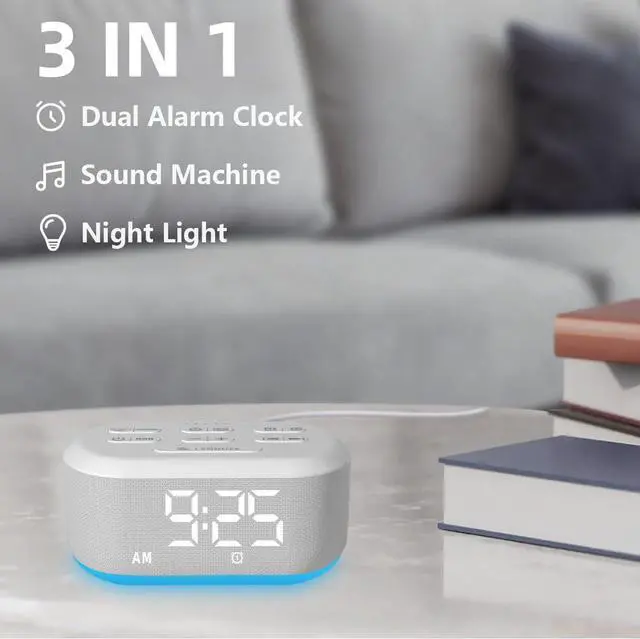 Alt view image 2 of 7 - Brown Noise Machine Small Digital Alarm Clock Sound Machine for Bedrooms White Noise Machine Night Light Plug in Desk Clock with 30 Wake up Sounds Clock for Kids Heavy Sleepers Snooze 32 Levels Volume