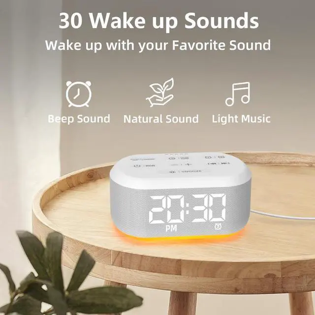 Alt view image 4 of 7 - Brown Noise Machine Small Digital Alarm Clock Sound Machine for Bedrooms White Noise Machine Night Light Plug in Desk Clock with 30 Wake up Sounds Clock for Kids Heavy Sleepers Snooze 32 Levels Volume