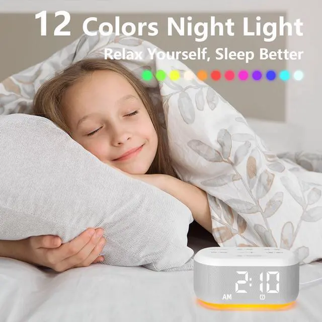 Alt view image 5 of 7 - Brown Noise Machine Small Digital Alarm Clock Sound Machine for Bedrooms White Noise Machine Night Light Plug in Desk Clock with 30 Wake up Sounds Clock for Kids Heavy Sleepers Snooze 32 Levels Volume