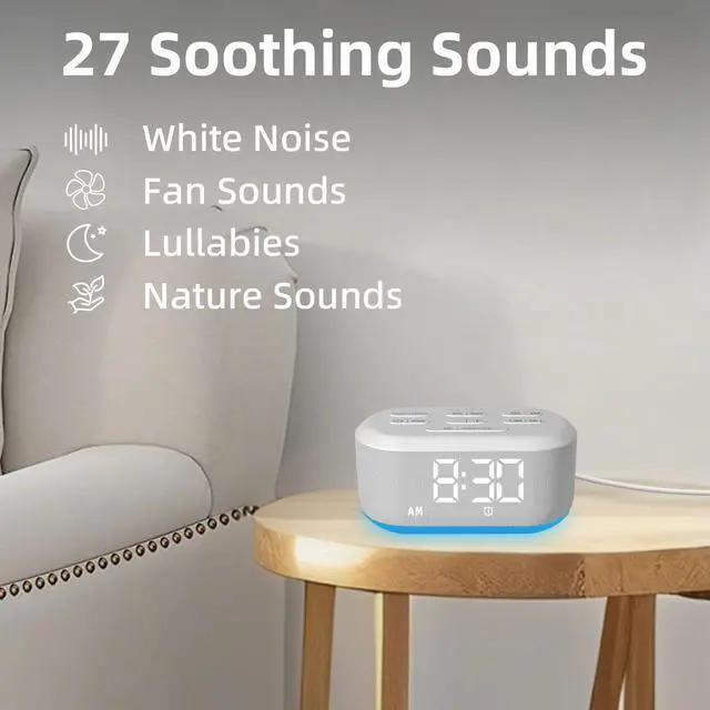 Alt view image 6 of 7 - Brown Noise Machine Small Digital Alarm Clock Sound Machine for Bedrooms White Noise Machine Night Light Plug in Desk Clock with 30 Wake up Sounds Clock for Kids Heavy Sleepers Snooze 32 Levels Volume
