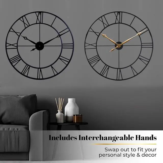 Alt view image 5 of 7 - CLXEAST 30 Inch Large Wall Clock Modern, Oversized Roman Numeral Decorative Black Metal Wall Clock for Living Room Decor,House Warming Gifts New Home