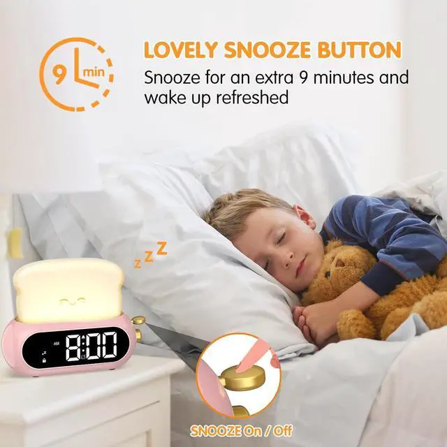 Alt view image 4 of 7 - Cute Digital Clock for Bedrooms, Kids Alarm Clocks with Night Light Lamp, 10 Alarm Tones, Adjustable Brightness, Nap Timer, Snooze, Power-off Memory, Bedside Clocks for Girls Kids Teens Birthday Gifts