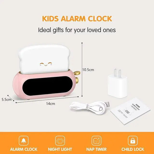Alt view image 7 of 7 - Cute Digital Clock for Bedrooms, Kids Alarm Clocks with Night Light Lamp, 10 Alarm Tones, Adjustable Brightness, Nap Timer, Snooze, Power-off Memory, Bedside Clocks for Girls Kids Teens Birthday Gifts