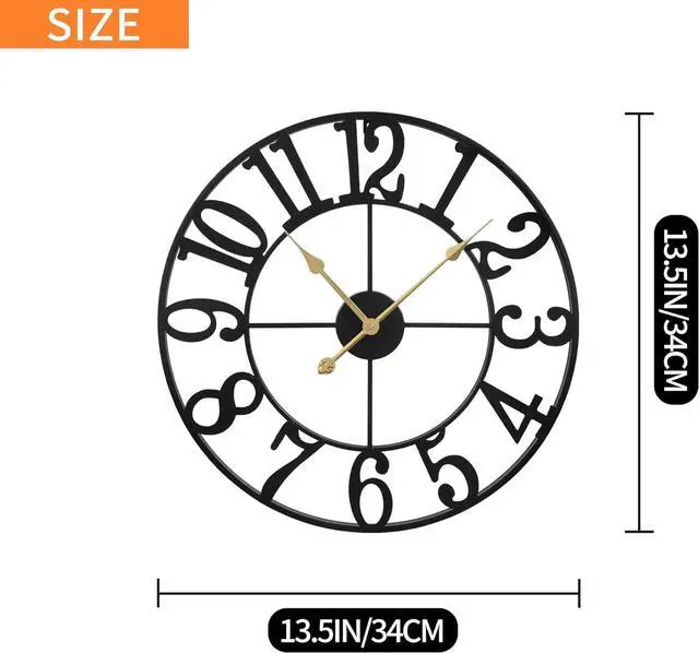 Alt view image 3 of 7 - LEIKE Large Wall Clocks,Silent,Non Ticking,Battery Operated Small Vintage Round Modern Metal Wall Clock for Living Room, Bedroom,Kitchen,Farmhouse,Office Decor-13.5 Inch(Black-Arabic Number)