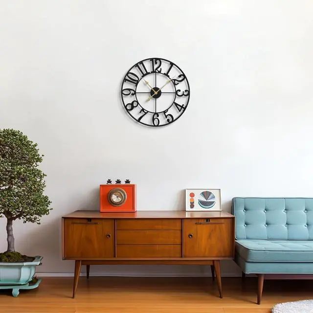 Alt view image 7 of 7 - LEIKE Large Wall Clocks,Silent,Non Ticking,Battery Operated Small Vintage Round Modern Metal Wall Clock for Living Room, Bedroom,Kitchen,Farmhouse,Office Decor-13.5 Inch(Black-Arabic Number)