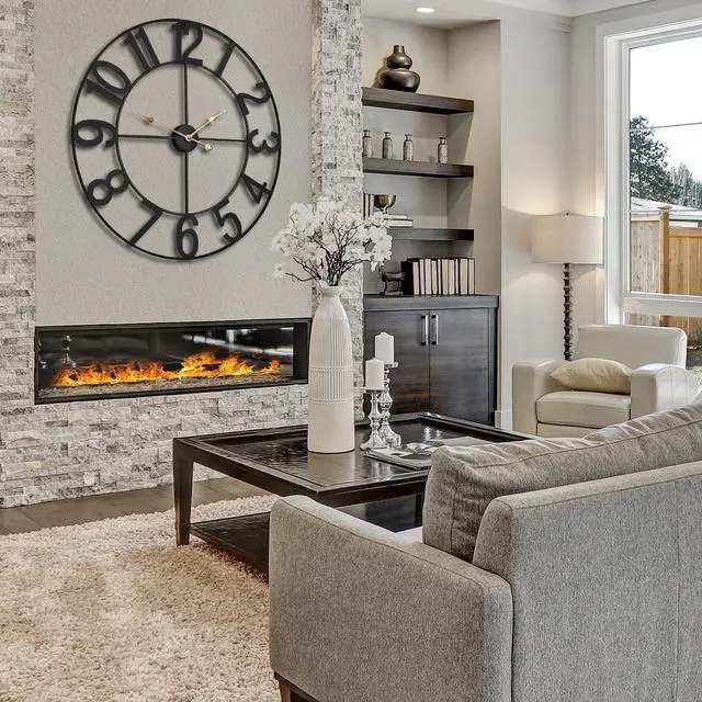 Alt view image 2 of 7 - Sorbus 32-Inch Large Wall Clock  Decorative Black Metal Clock with Gold Hands  Silent, Battery Operated, Modern Wall Decor for Living Room, Kitchen, or Office  Great Gift for Housewarming or Office