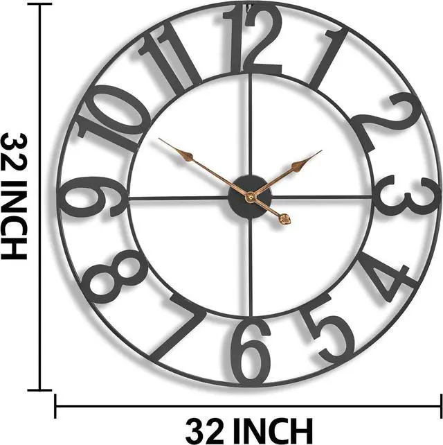 Alt view image 3 of 7 - Sorbus 32-Inch Large Wall Clock  Decorative Black Metal Clock with Gold Hands  Silent, Battery Operated, Modern Wall Decor for Living Room, Kitchen, or Office  Great Gift for Housewarming or Office