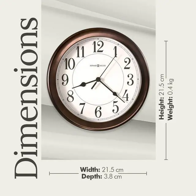 Alt view image 4 of 6 - Howard Miller Virgo Wall Clock - Round Analog Clock, Battery Operated with Quartz Movement, Sturdy Metal Frame, Modern Display, Easy-to-Read Numerals - Ideal for Kitchen, Bedroom, & Living Room Decor