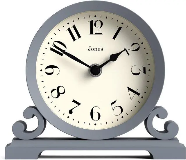 Main image of JONES CLOCKS® Saloon Mantel Clock | Traditional Double Scroll Design | French Navy | Contemporary Classic Style for Desk, Table, Shelf or Bedside