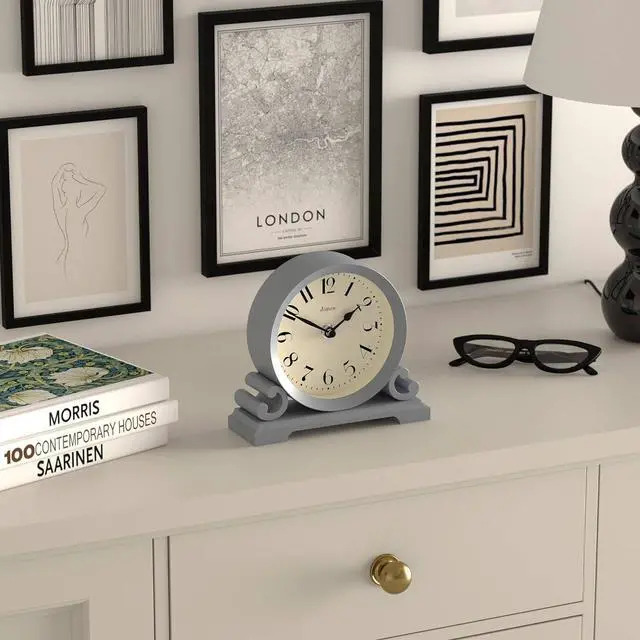 Alt view image 5 of 7 - JONES CLOCKS® Saloon Mantel Clock | Traditional Double Scroll Design | French Navy | Contemporary Classic Style for Desk, Table, Shelf or Bedside