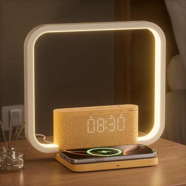 Main image of Sunrise Alarm Clock with Wireless Charging Desk Touch Lamp 3 Level Dimmable Wake-up Light Bedside Lamps for Bedroom Living Room,Sunrise Lamp with 10 Natural White Noise Sound 30/60/90 Mins countdown