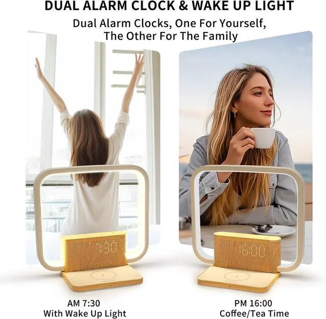 Alt view image 3 of 7 - Sunrise Alarm Clock with Wireless Charging Desk Touch Lamp 3 Level Dimmable Wake-up Light Bedside Lamps for Bedroom Living Room,Sunrise Lamp with 10 Natural White Noise Sound 30/60/90 Mins countdown