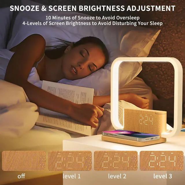 Alt view image 5 of 7 - Sunrise Alarm Clock with Wireless Charging Desk Touch Lamp 3 Level Dimmable Wake-up Light Bedside Lamps for Bedroom Living Room,Sunrise Lamp with 10 Natural White Noise Sound 30/60/90 Mins countdown