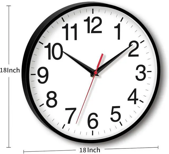 Alt view image 3 of 7 - 18 Inch Wall Clock, Modern Battery Operated Wall Clocks, Silent Non Ticking Large Analog Clock for Living Room, Office, Home, Bedroom, Kitchen, Bathroom(Black)