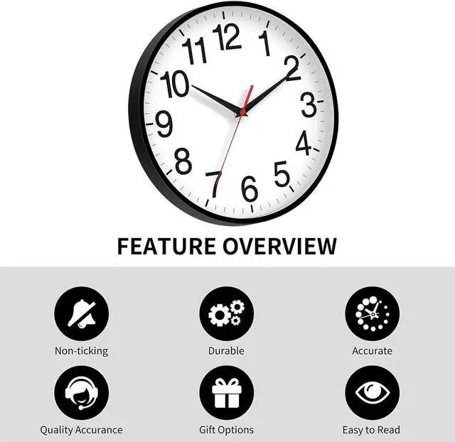 Alt view image 4 of 7 - 16 Inch Wall Clock Modern Battery Operated Silent Non Ticking Large Analog Clock for Living Room Office Home Bedroom Kitchen Bathroom(Black)