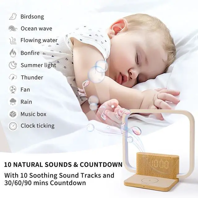 Alt view image 6 of 7 - Sunrise Alarm Clock with Wireless Charging Desk Touch Lamp 3 Level Dimmable Wake-up Light Bedside Lamps for Bedroom Living Room,Sunrise Lamp with 10 Natural White Noise Sound 30/60/90 Mins countdown