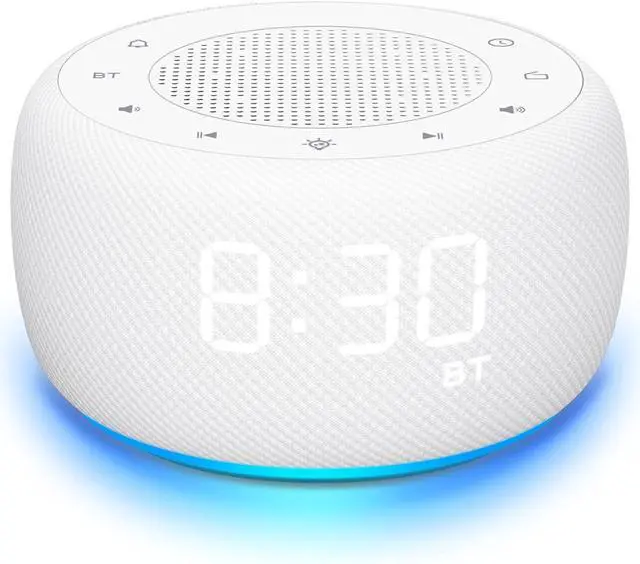 Main image of BUFFBEE Bluetooth Speaker Alarm Clock with FM Radio - Rich and Clear Sound, Dimmable Clock, Plugged in Alarm Clock Radio for Bedroom (White)