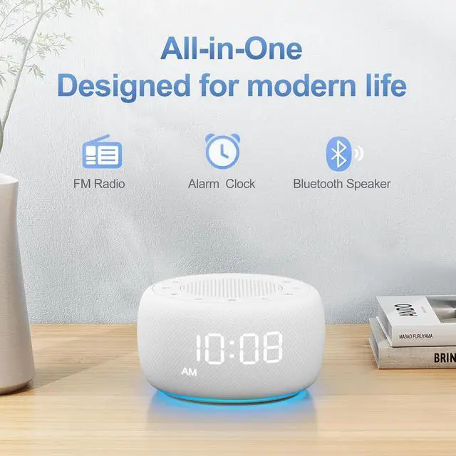 Alt view image 2 of 7 - BUFFBEE Bluetooth Speaker Alarm Clock with FM Radio - Rich and Clear Sound, Dimmable Clock, Plugged in Alarm Clock Radio for Bedroom (White)