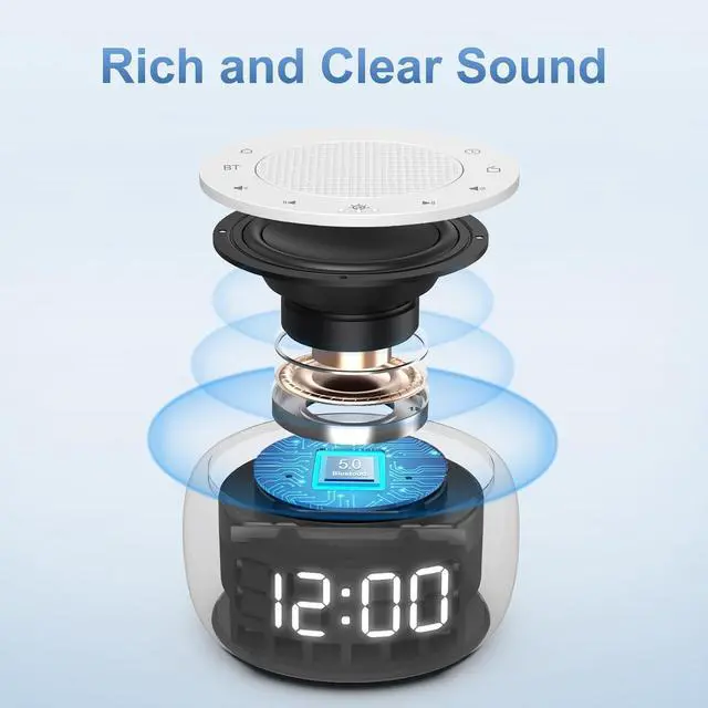 Alt view image 3 of 7 - BUFFBEE Bluetooth Speaker Alarm Clock with FM Radio - Rich and Clear Sound, Dimmable Clock, Plugged in Alarm Clock Radio for Bedroom (White)