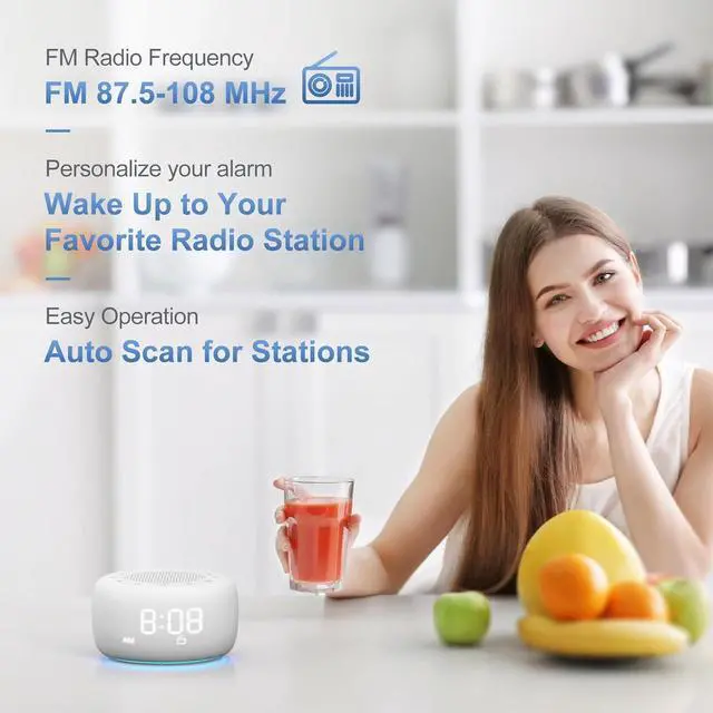 Alt view image 6 of 7 - BUFFBEE Bluetooth Speaker Alarm Clock with FM Radio - Rich and Clear Sound, Dimmable Clock, Plugged in Alarm Clock Radio for Bedroom (White)