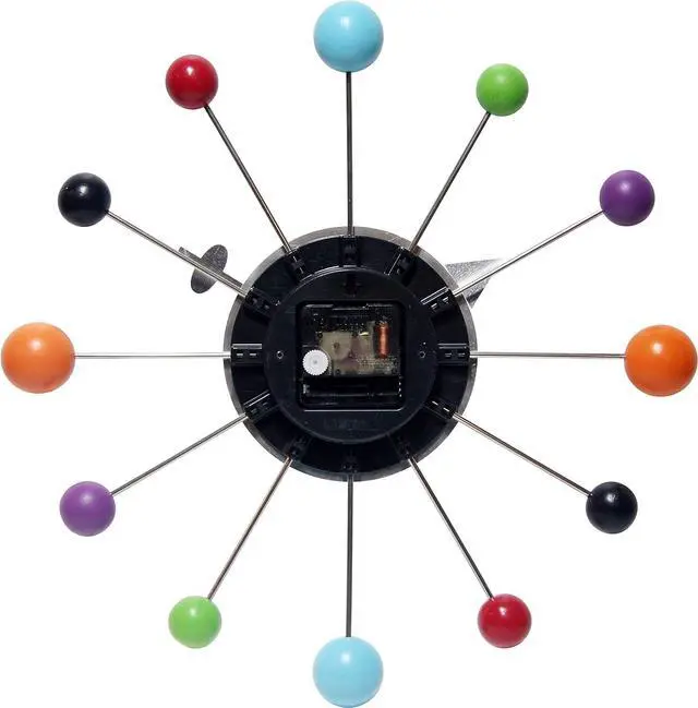 Alt view image 2 of 7 - Infinity Instruments Orb Spoke Midcentury Modern 15 inch Retro Starburst Ball Wall Clock Quiet Quartz Movement Mid Century Decorative, Multi, Multicolor