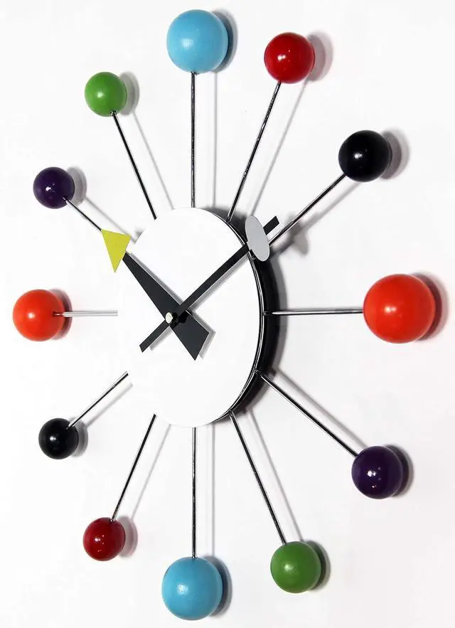 Alt view image 3 of 7 - Infinity Instruments Orb Spoke Midcentury Modern 15 inch Retro Starburst Ball Wall Clock Quiet Quartz Movement Mid Century Decorative, Multi, Multicolor