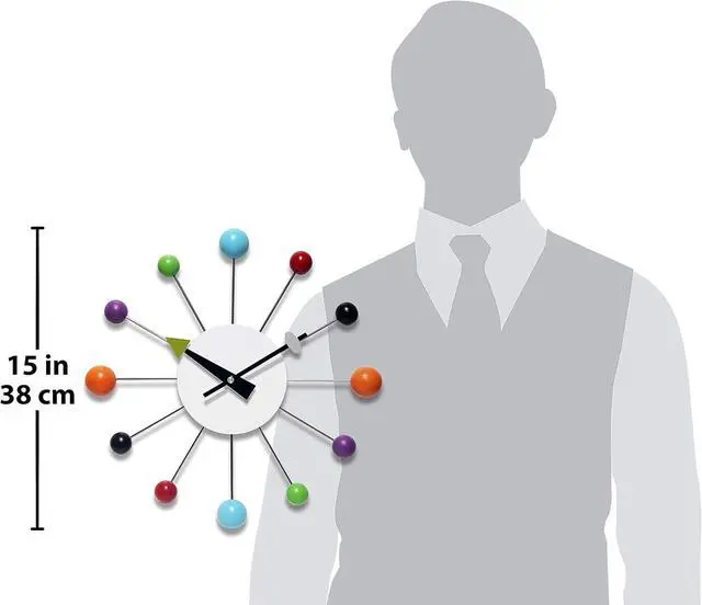 Alt view image 5 of 7 - Infinity Instruments Orb Spoke Midcentury Modern 15 inch Retro Starburst Ball Wall Clock Quiet Quartz Movement Mid Century Decorative, Multi, Multicolor